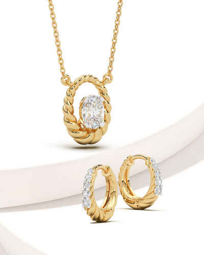 Braided Oval Necklace & Twist Diamond Earrings