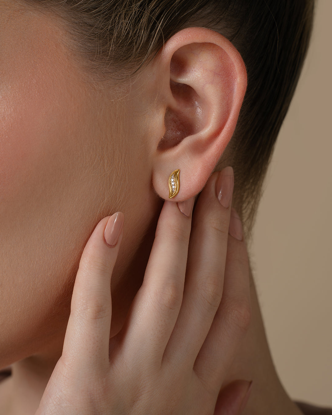 Crystal Drop Studs & Wave Motif Earring