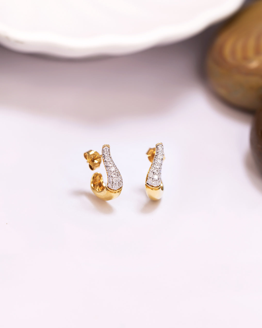 Crystal Drop Studs & Wave Motif Earring