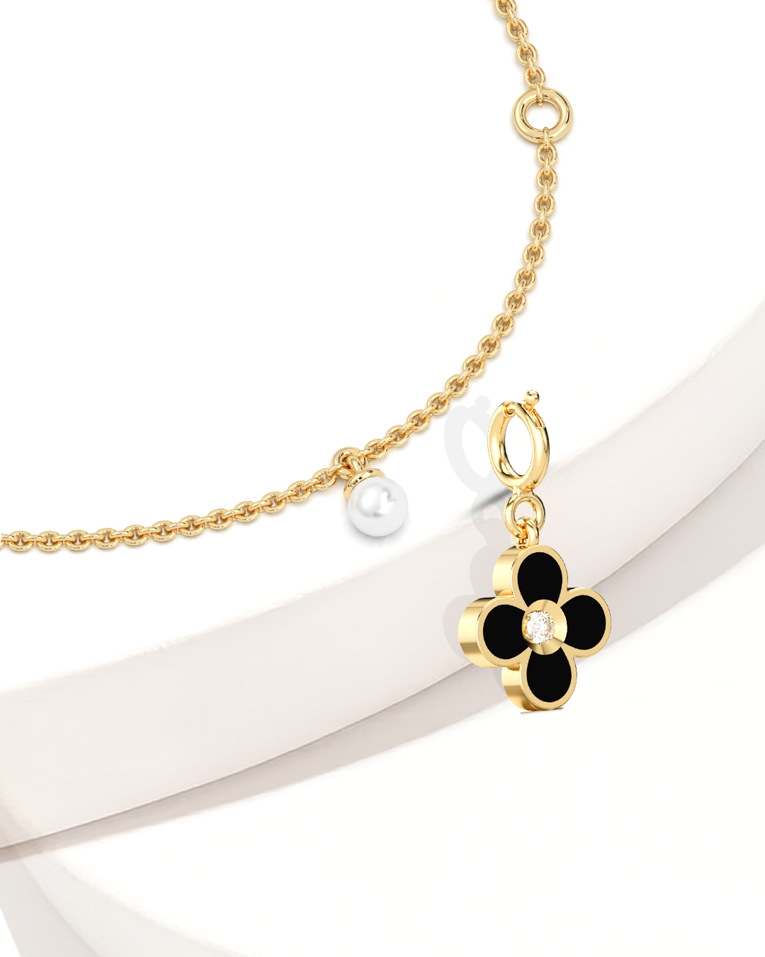 Pearl Accent Chain Bracelet & Four-Clover Charm