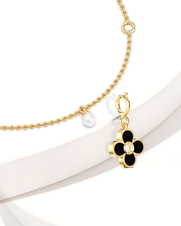 Pearl Accent Chain Bracelet & Four-Clover Charm