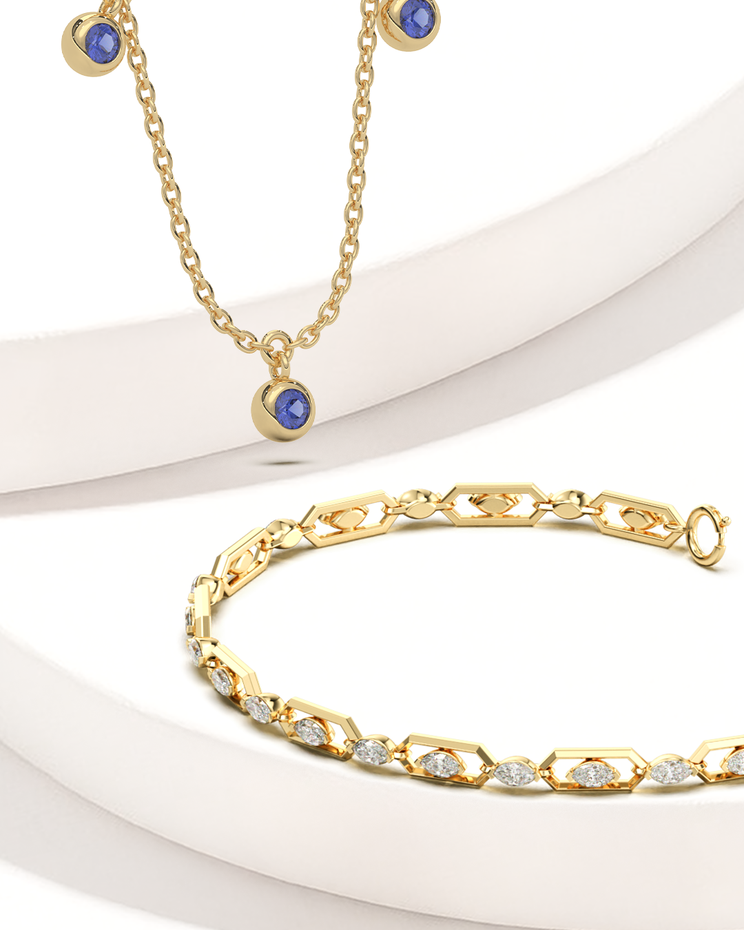 Elegant Tennis Bracelet & Blue Dangle Necklace