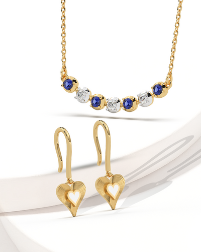 Blue White Stone Necklace & White Heart Earrings