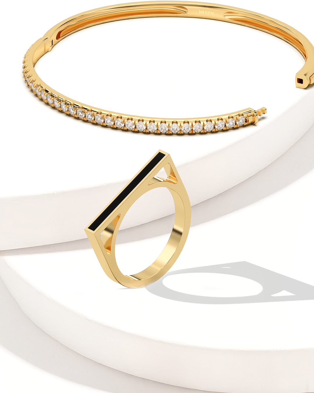 Classic Full Pave Bracelet & Black Bar Ring