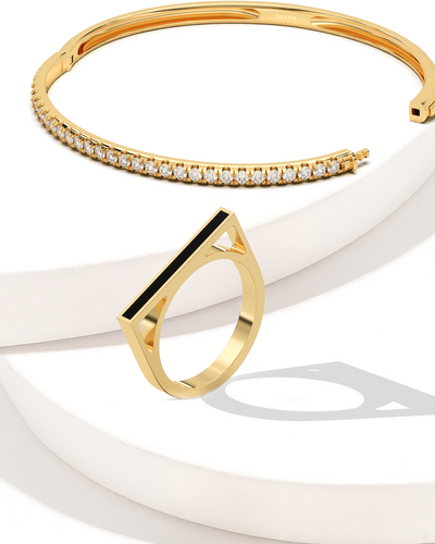 Classic Full Pave Bracelet & Black Bar Ring