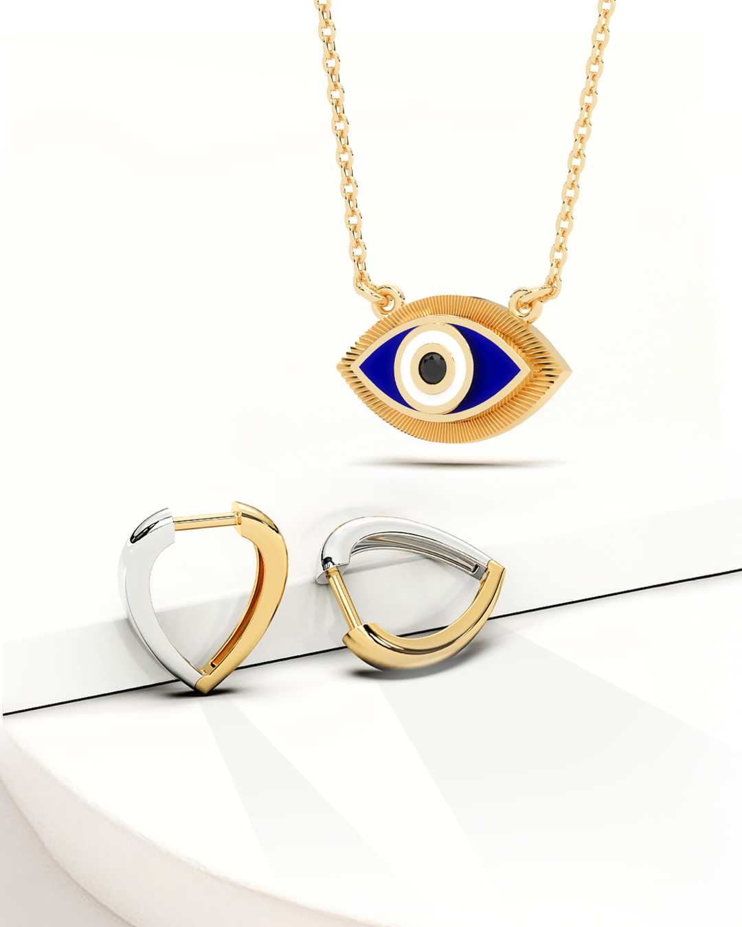 Blue Eye Necklace & Teardrop Hoop Huggies