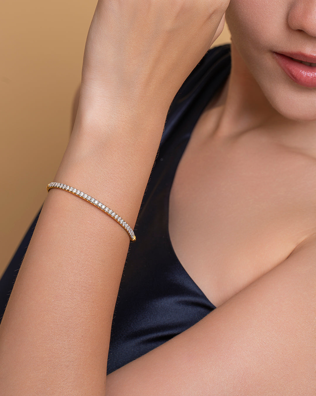 Classic Full Pave Bracelet & Black Bar Ring