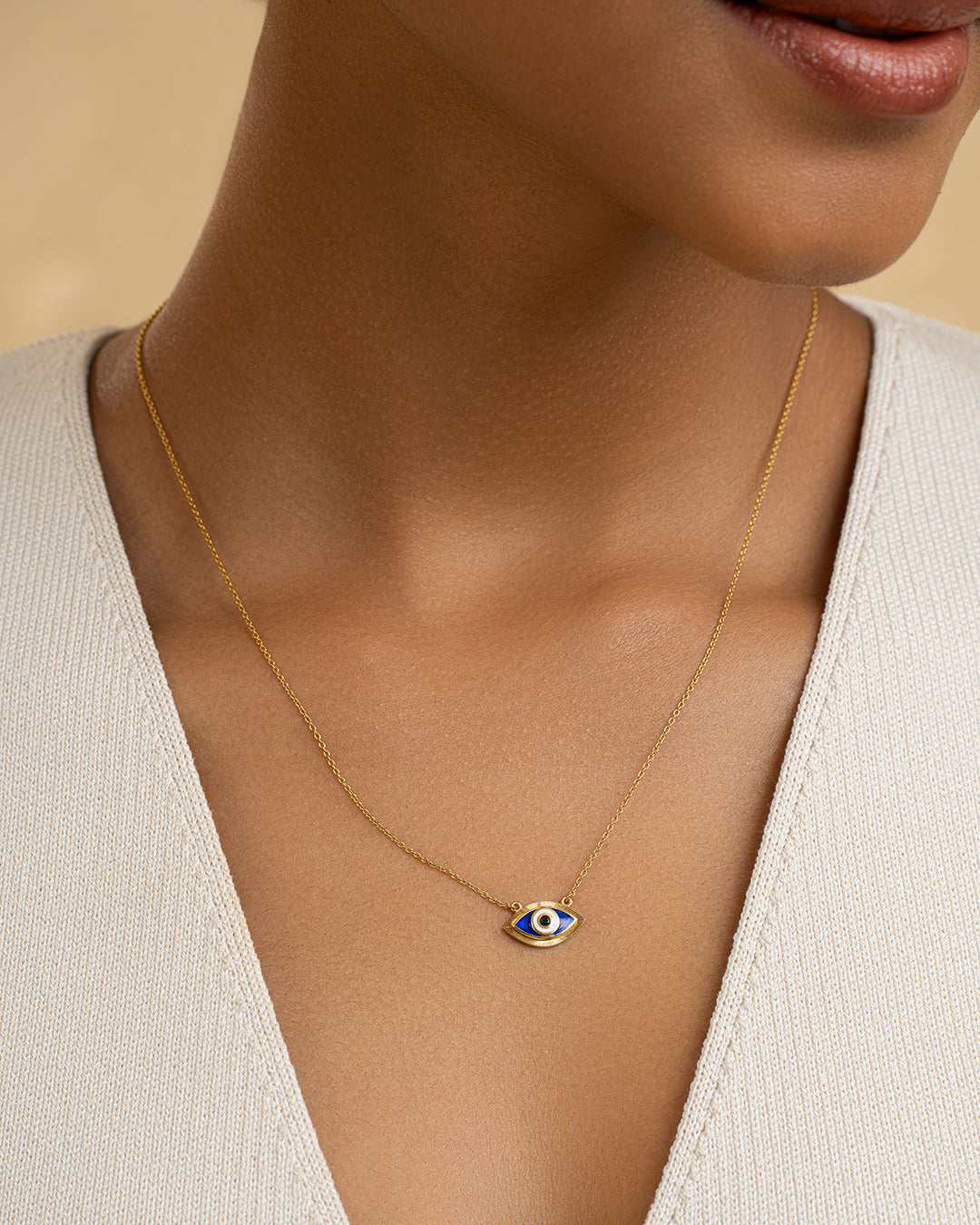 Blue Eye Necklace & Teardrop Hoop Huggies