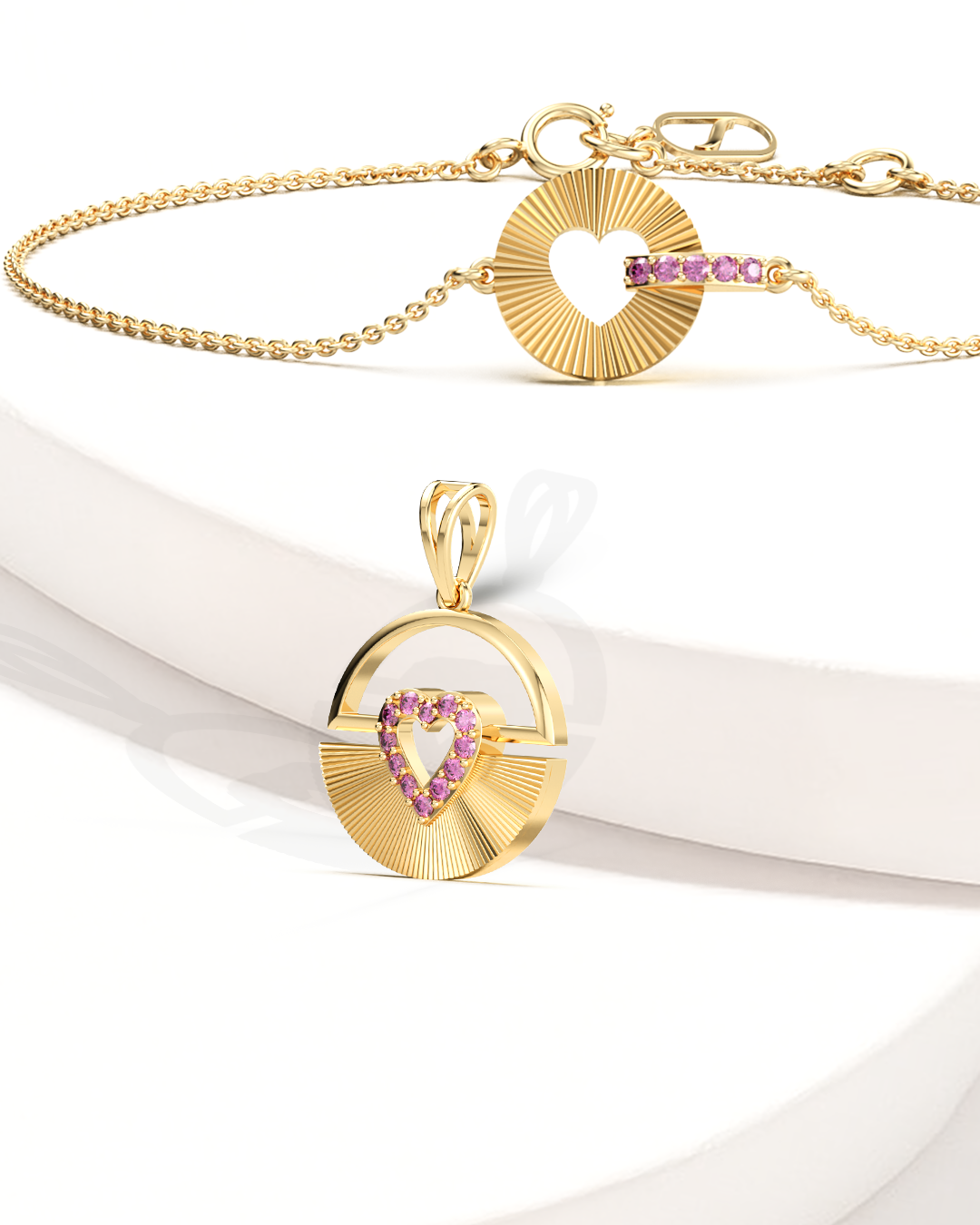 Long Lariat Bracelet & Heart Gem Pendant