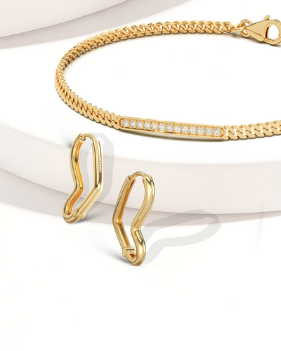 Diamond Bar Bracelet & Angular Heart Hoops