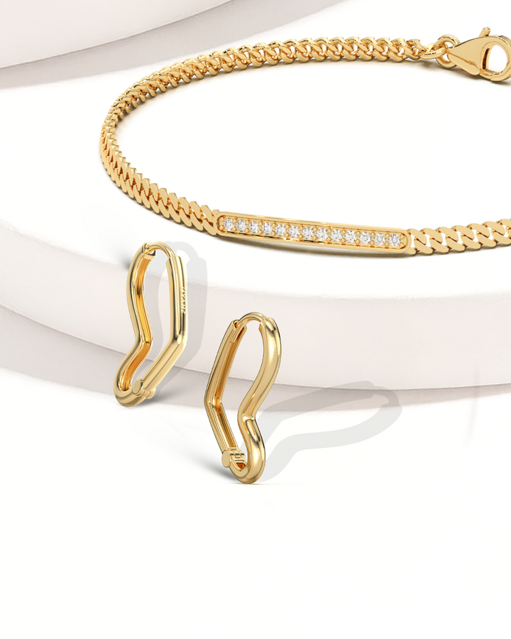 Diamond Bar Bracelet & Angular Heart Hoops