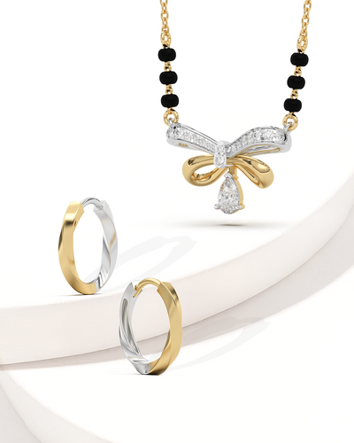 Mangalsutra Bow Necklace & Twist Huggie Earrings