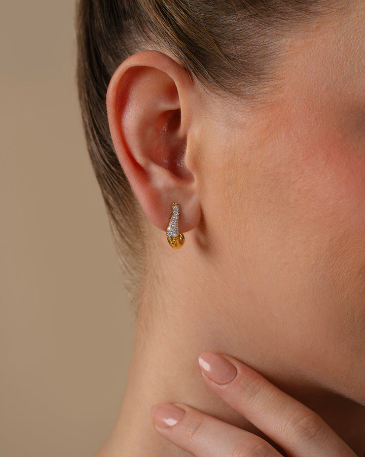 Crystal Drop Studs & Wave Motif Earring