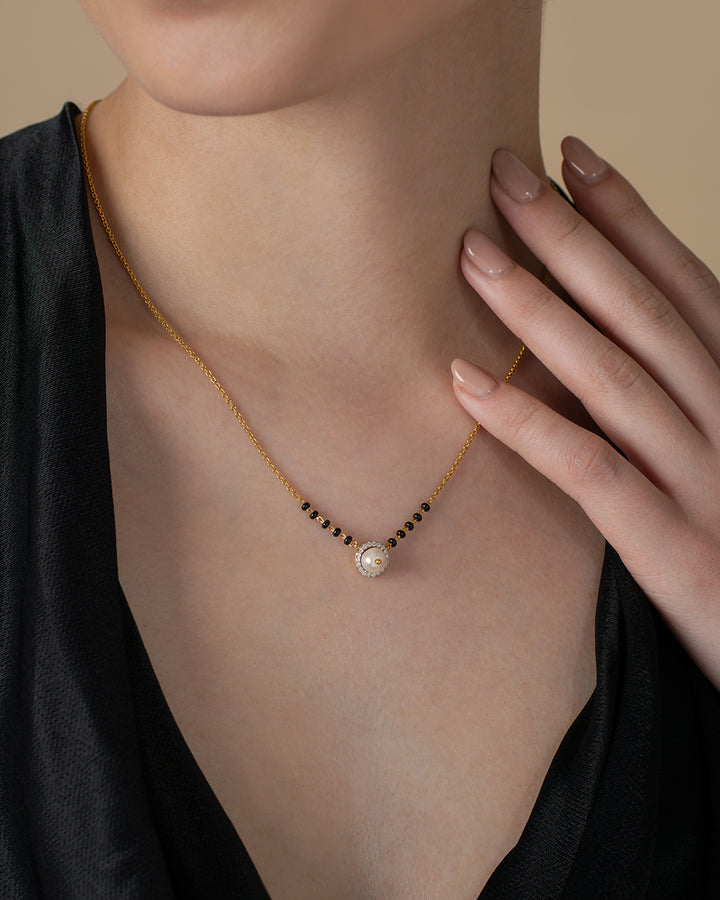 Circle Pearl Mangalsutra & Pearl Stud Earrings