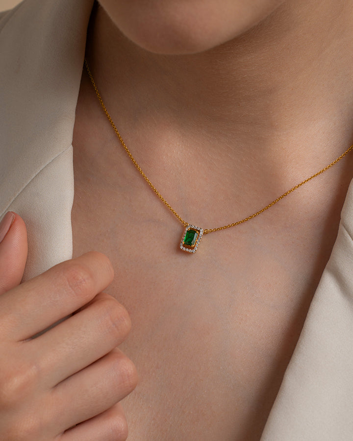 Emerald Halo Necklace & Emerald Halo Studs